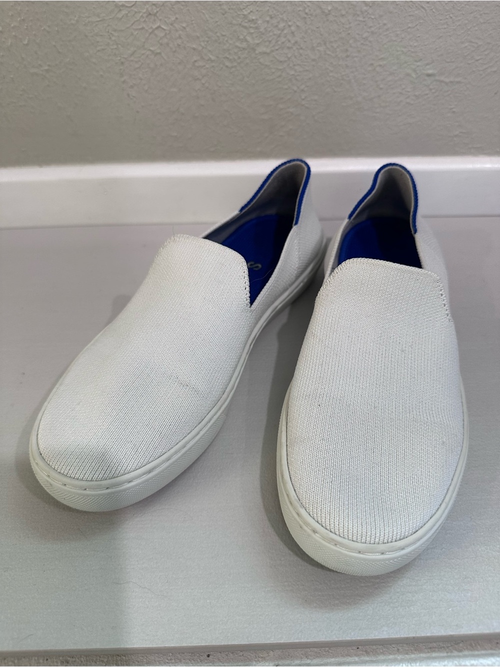 Rothy's White The Original Canvas Slip-On Flats with Blue Lining
